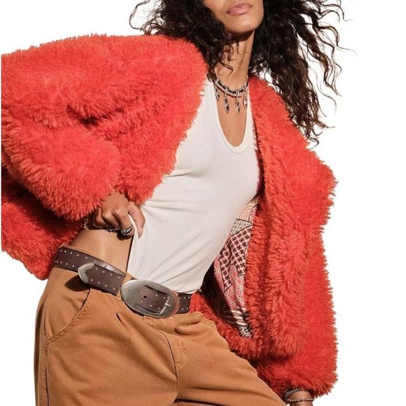 Free People Lena Teddy Jacket Burnt Orange - NWT